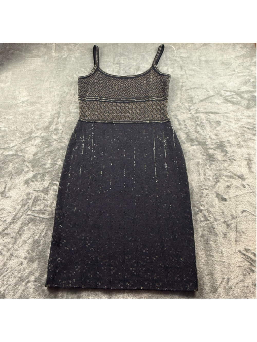 St John Evening Dress 4 Quiet Luxury Metallic Knit Old Money Glam Black Gold - Picture 9 of 16